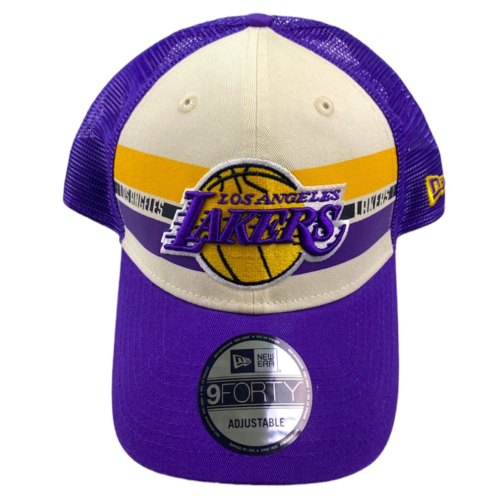Men’s Los Angeles Lakers New Era Stripes 9FORTY Trucker Snapback Hat Purple OS - Picture 1 of 11